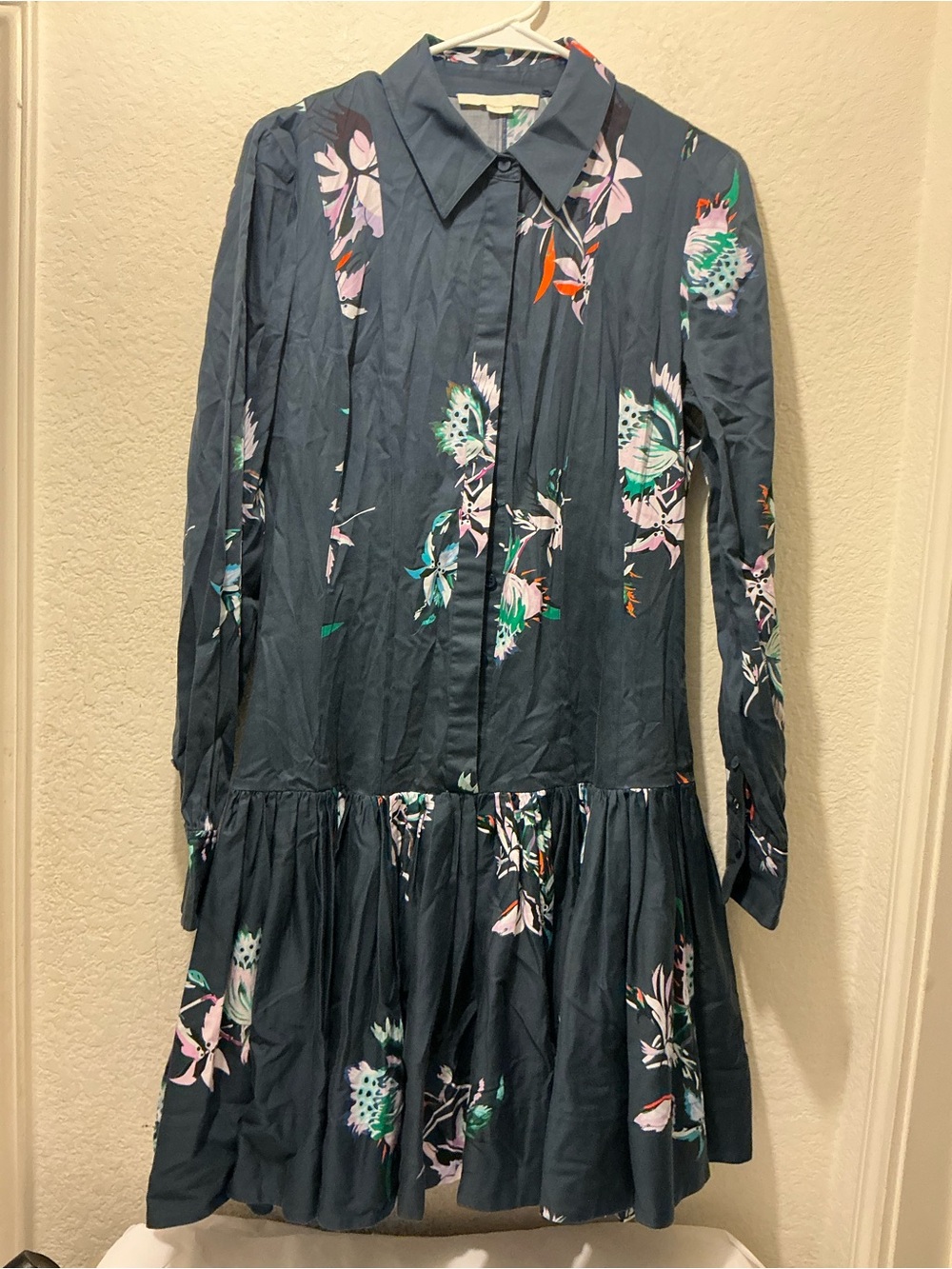 Jason Wu Dark Teal Floral Long-Sleeve Button-Front Dress